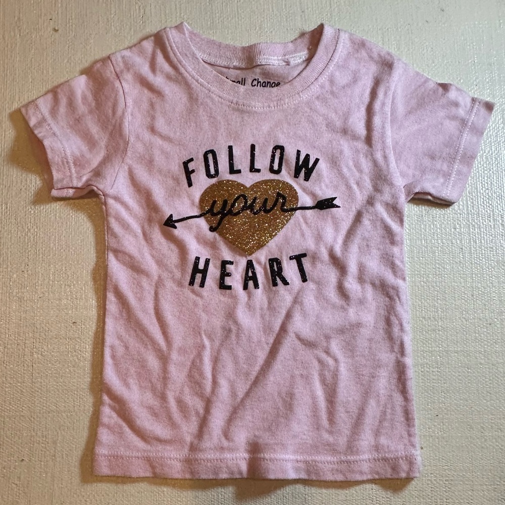 Designer-Pink Tee with Gold Heart Design